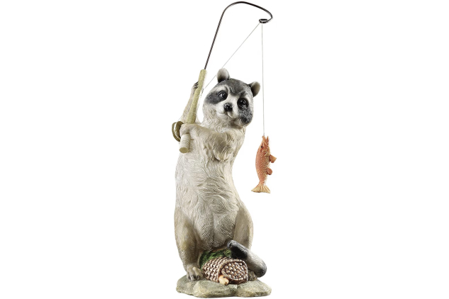 Design Toscano Masked Fisherman Raccoon Statue | Hand-Painted Garden & Home Ornament | 30.5 cm