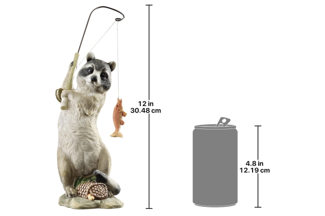 Design Toscano Masked Fisherman Raccoon Statue | Hand-Painted Garden & Home Ornament | 30.5 cm