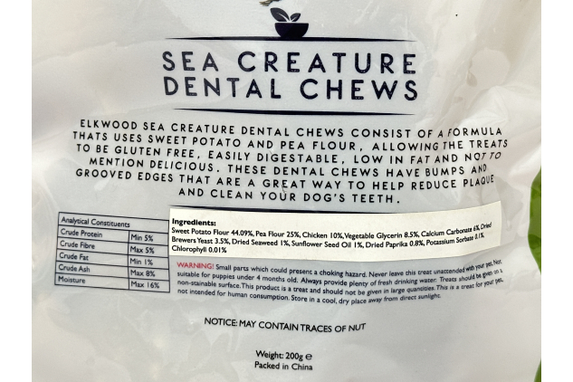 Elkwood Sea Creature Dental Chews for Dogs – Vegetable Dog Chews | Grain-Free Sweet Potato Dental Treats | Large Size | 200g (4 Chews per Pack) | Pack of 4