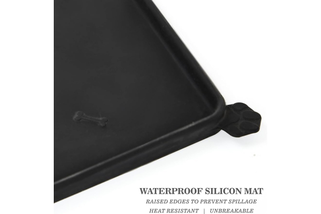 Stainless Steel Pet Feeding Bowls with Non-Slip Silicone Mat | 2 x 700 ml Bowls | Black