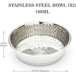 Stainless Steel Pet Feeding Bowls with Non-Slip Silicone Mat | 2 x 700 ml Bowls | Black