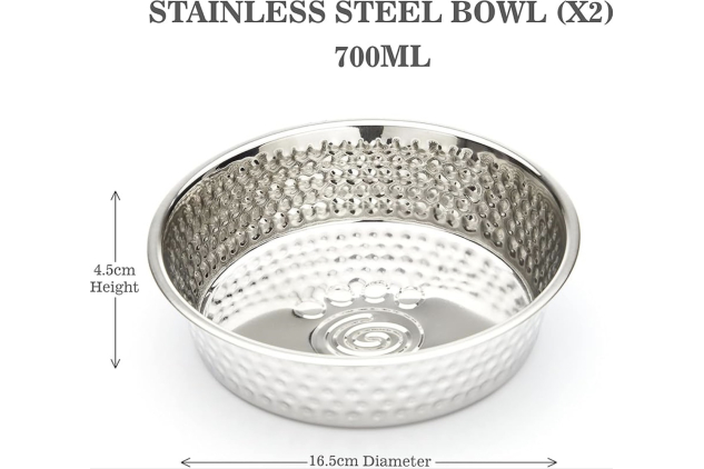 Stainless Steel Pet Feeding Bowls with Non-Slip Silicone Mat | 2 x 700 ml Bowls | Black