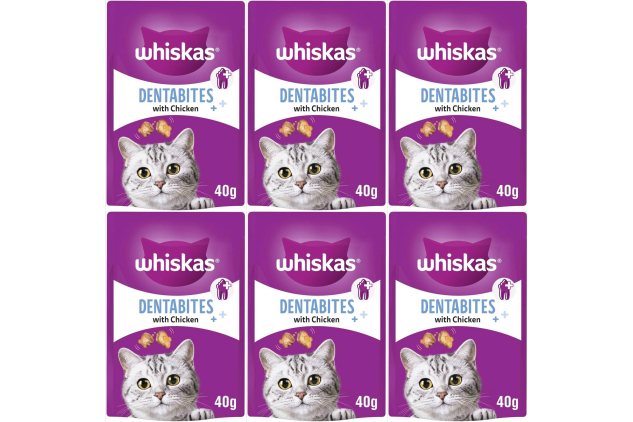 Whiskas Dentabites Cat Treats with Chicken | Dental Care Crunchy Treats | 6 x 40g