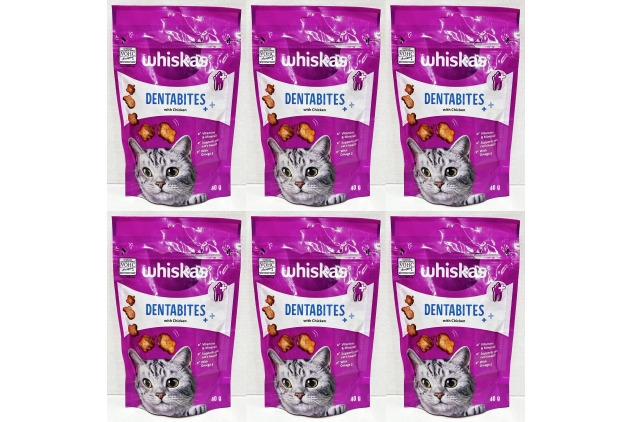 Whiskas Dentabites Cat Treats with Chicken | Dental Care Crunchy Treats | 6 x 40g