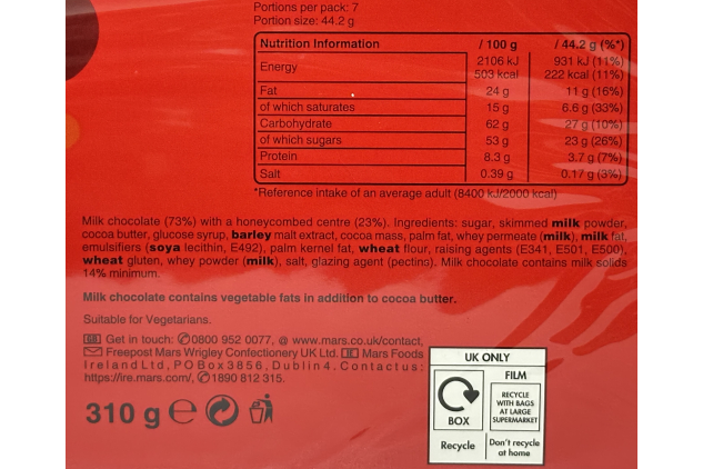 Maltesers Milk Chocolate & Honeycomb Balls 310g x 7 (2.17kg Total)