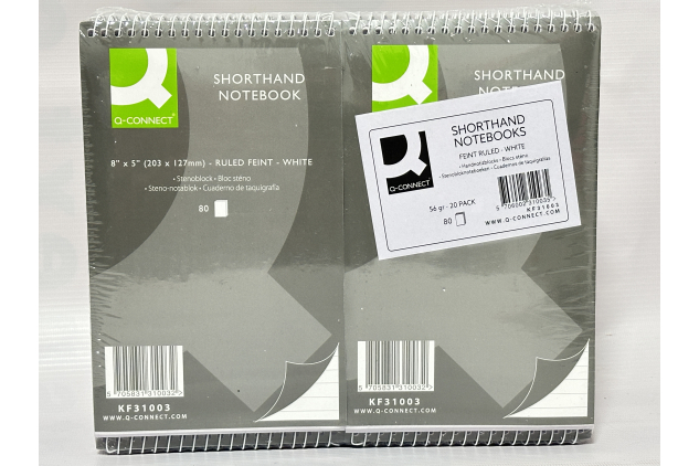 Q-Connect Shorthand Notebook Feint Ruled White | 8 x 5 in | 80 Sheets | Pack of 20