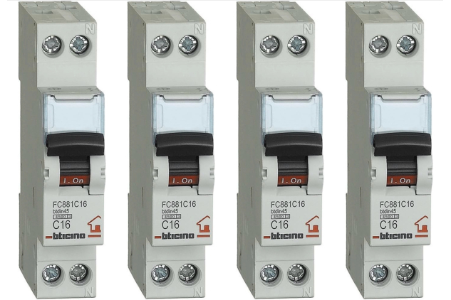 Bticino DIN Rail Circuit Breaker C16 1P+N 4.5kA | FC881C16 | Pack of 4