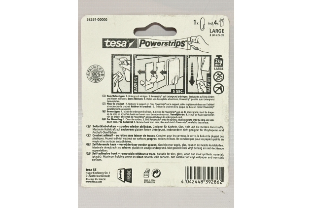 tesa Powerstrips Large Metal Oval Hook | Self-Adhesive Wall Hook | Max 2 kg