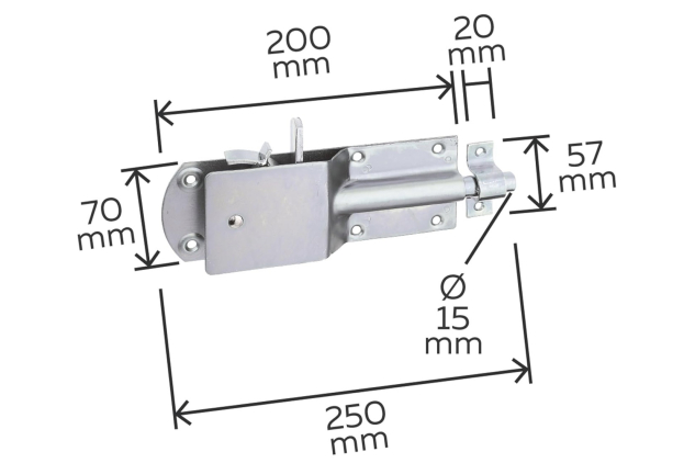 Security Slide Bolt Door Latch – Galvanised Steel – 250 mm