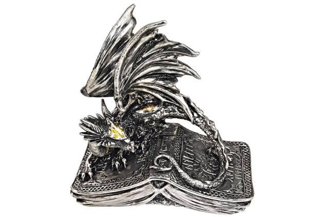 Design Toscano Pendragon Dragon Statue – Silver Chrome Polyresin – 15 cm