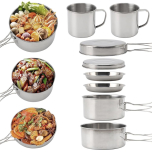 Camping Cookware Mess Kit Stainless Steel Pots & Pans Set | 8-Piece Set