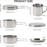 Camping Cookware Mess Kit Stainless Steel Pots & Pans Set | 8-Piece Set