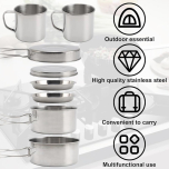 Camping Cookware Mess Kit Stainless Steel Pots & Pans Set | 8-Piece Set