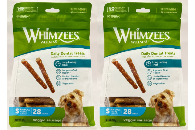 WHIMZEES Veggie Sausage Dog Dental Chews Size S | Small Breed | 28 Pieces | Pack Of 2
