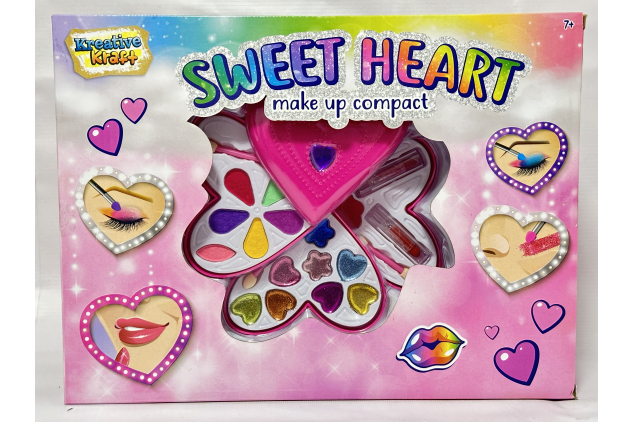 KreativeKraft Sweet Heart Make Up Compact Case for Girls | Kids Makeup Set | 20-Piece Heart-Shaped Palette | Age 7+