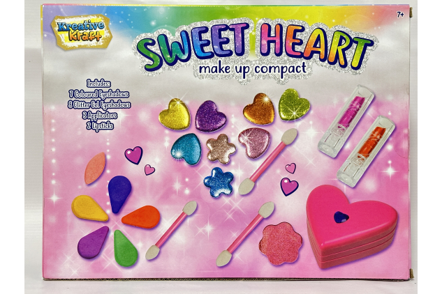 KreativeKraft Sweet Heart Make Up Compact Case for Girls | Kids Makeup Set | 20-Piece Heart-Shaped Palette | Age 7+