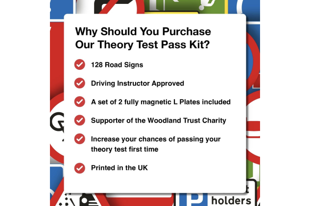 Theory Test Road Signs Flash Cards & Magnetic L Plates | DVSA Based | 128 Cards + 2 Plates