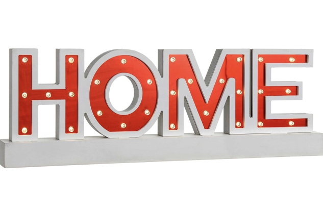 Pre-Lit HOME Mirror Sign with Base – Christmas LED Decoration | Red Wood | 38 cm