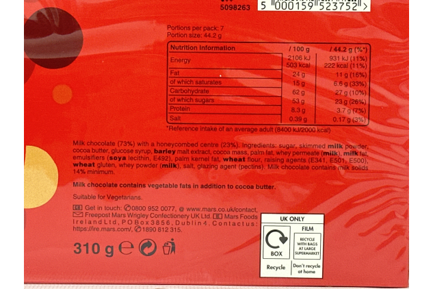 Maltesers Chocolate Box, Milk Chocolate & Honeycomb Balls 310g, Ideal for Snacks and Sharing