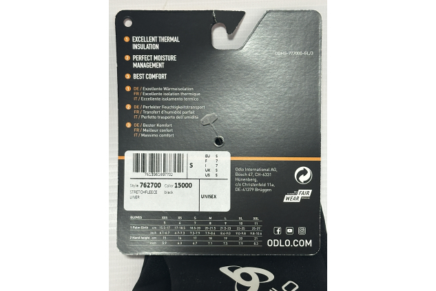 Odlo Stretch Fleece Liner Gloves Black Size S Unisex Lightweight Thermal