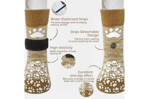 Dog Socks with Grips – Double-Sided Anti-Slip Paw Protection | Size M (4 Pack)
