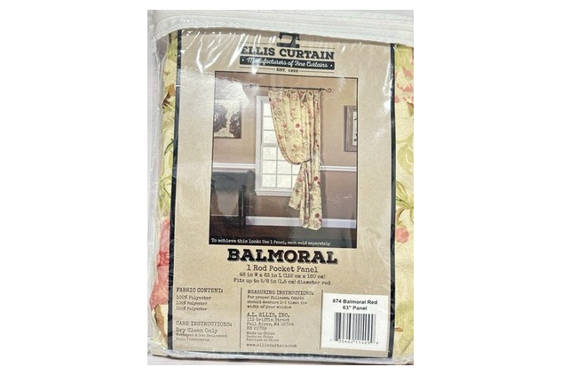 Ellis Curtain Balmoral Floral Curtain Panel Red 48 x 63 Rod Pocket