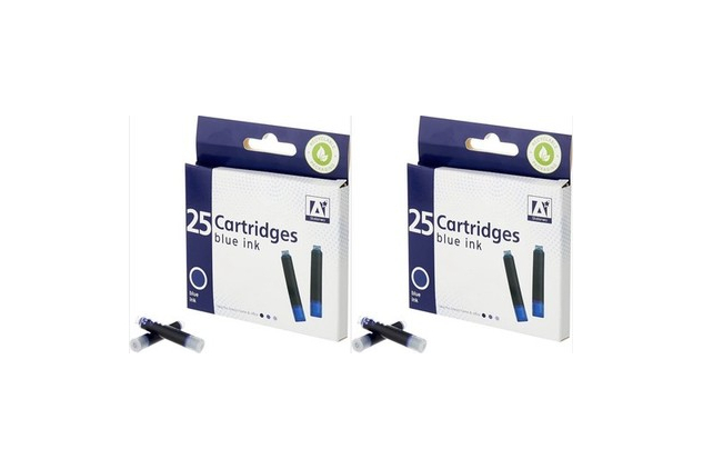 Universal Fountain Pen Ink Cartridges Blue 4cm – 2 Packs of 25 | 50 TOTAL
