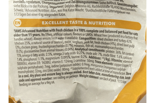 IAMS Advanced Nutrition Senior Cat Dry Food with Fresh Chicken | 11+ Years | 10kg