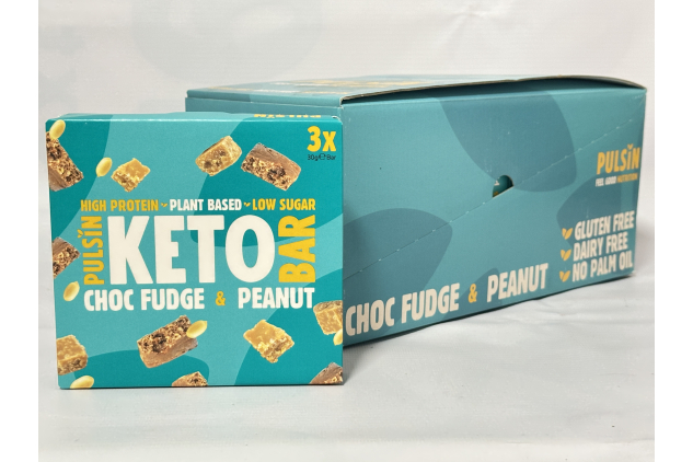 Pulsin Plant Based Keto Protein Bars Choc Fudge & Peanut | 36 x 30g