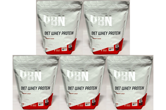 PBN Premium Body Nutrition Diet Whey Protein Powder Strawberry | 5 x 1 kg (200 Servings)