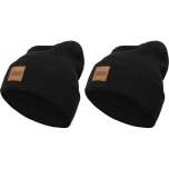 Urban Classics Synthetic Leather Patch Long Beanie Hat | Unisex Knit Winter Hat | Pack of 2 | One Size