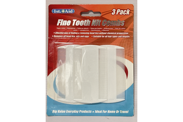 Fine Tooth Nit Combs | White | Durable Plastic | 8.5 × 5.1 cm | Pack of 3