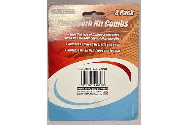 Fine Tooth Nit Combs | White | Durable Plastic | 8.5 × 5.1 cm | Pack of 3