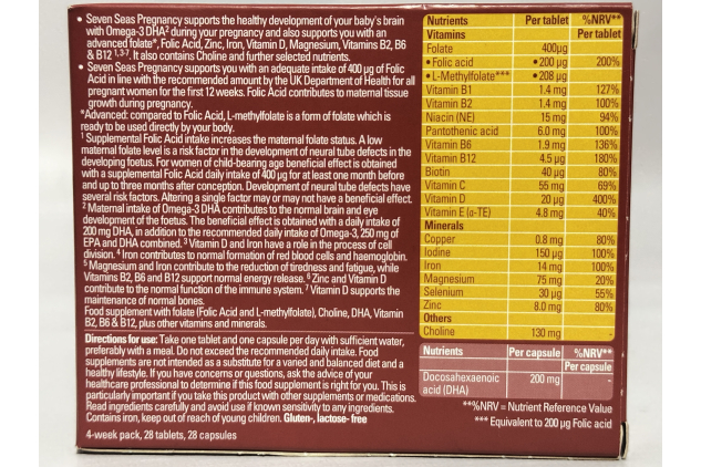 Seven Seas Pregnancy Vitamins with Omega-3 DHA | 28 Tablets + 28 Capsules | 4 Week Pack