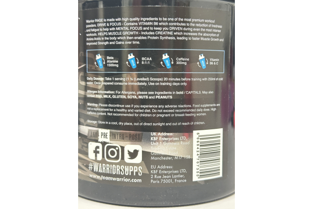 Warrior Rage Pre-Workout Powder Blazin’ Blue Raz | 45 Servings 392g