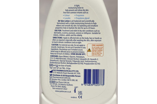 QV Skin Lotion for Sensitive & Dry Skin | Fragrance Free Body Moisturiser | 500ml