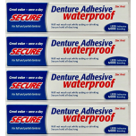 Secure Denture Adhesive Waterproof – Zinc Free – 4 x 40g