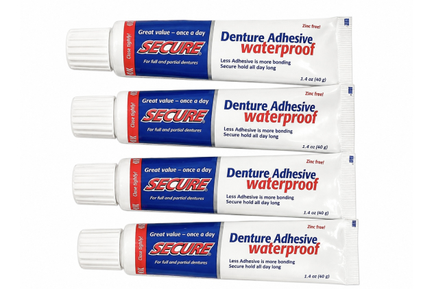 Secure Denture Adhesive Waterproof Zinc Free – 4 x 40g