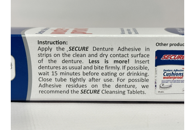 Secure Denture Adhesive Waterproof – Zinc Free – 4 x 40g
