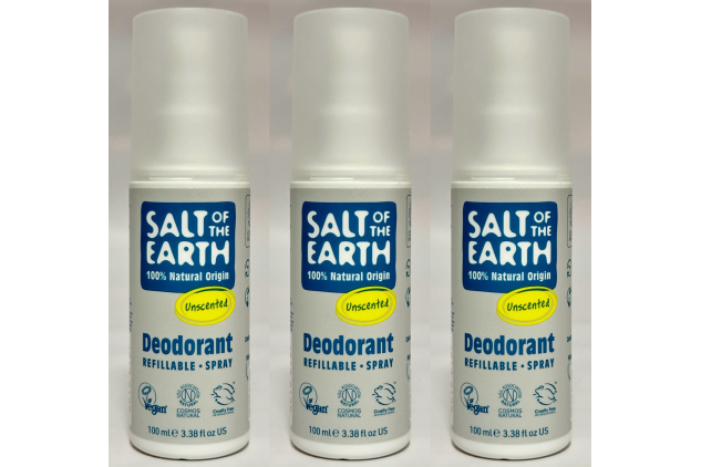Salt of the Earth Refillable Natural Deodorant Spray Unscented | 3 x 100ml