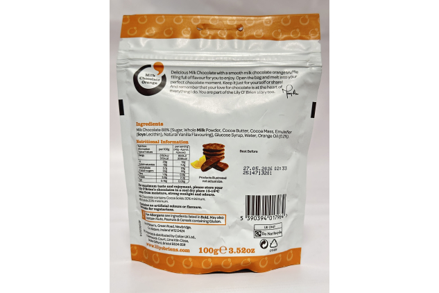 Lily O’Brien’s Milk Chocolate Orange Truffles Bag | Smooth Orange Truffle Filling | 100g