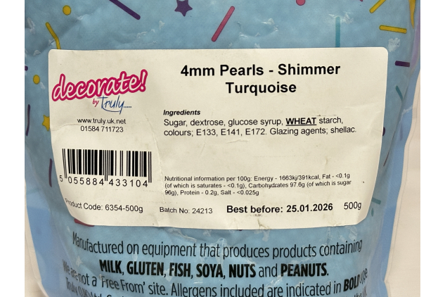 Decorate! Shimmer Turquoise Sugar Pearls 4mm | Edible Cake Sprinkles | 500g