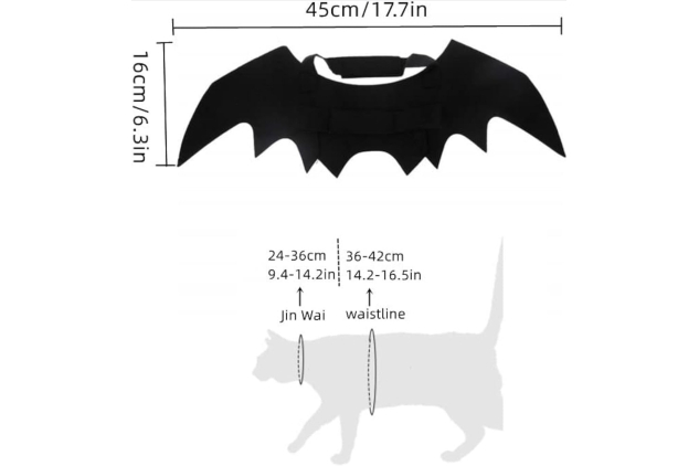Bat Wings Halloween Costume for Dogs & Cats | Black Pet Fancy Dress | One Size