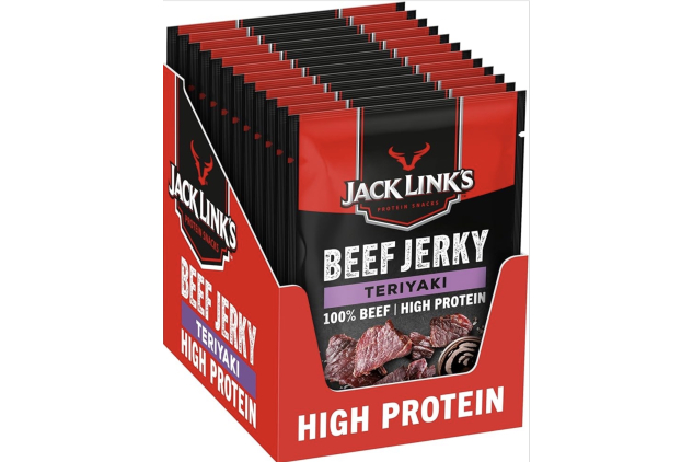 Jack Link’s Beef Jerky Teriyaki - 12-Pack (12 × 60 g) - Dried Meat Protein Snacks - High-Protein Snack for Gym, Fitness & Outdoor – American Food for People - Jerky Chips Made from Beef