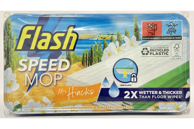 Flash Speedmop Wet Floor Cleaning Wipes – Mrs Hinch’s Vacay Vibes – Orange Blossom & Coastal Cypress – 24 Cloths x 4 Packs (96 Wipes)