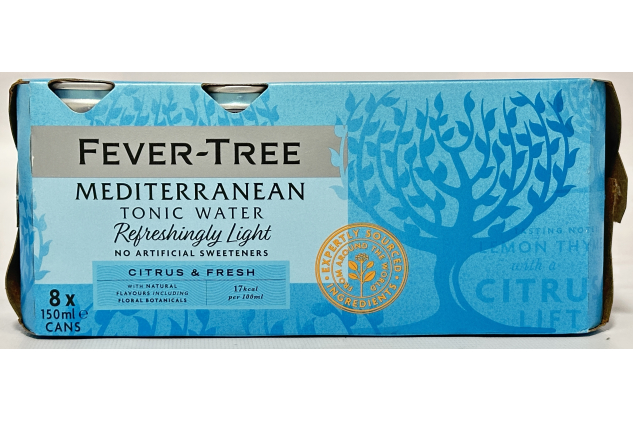 Fever-Tree Refreshingly Light Mediterranean Tonic Water | 8 x 150ml Cans | Pack of 3 (24 Cans)