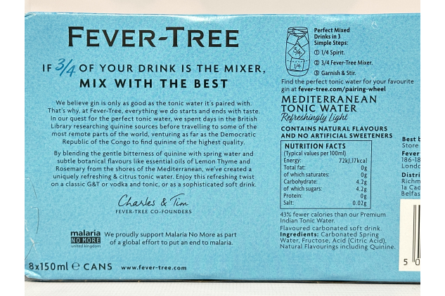 Fever-Tree Refreshingly Light Mediterranean Tonic Water | 8 x 150ml Cans | Pack of 3 (24 Cans)