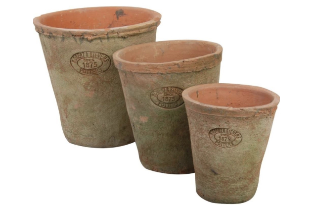 Esschert Design Aged Terracotta Round Plant Pots | Set of 3 | Small, Medium & Large