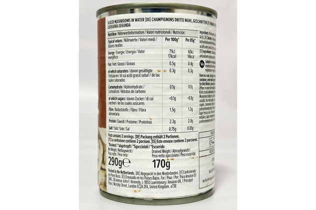 Sliced Mushrooms in Water | Canned Mushrooms | 290g (170g Drained) | Pack of 12