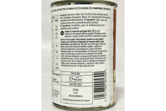 Sliced Mushrooms in Water | Canned Mushrooms | 290g (170g Drained) | Pack of 12